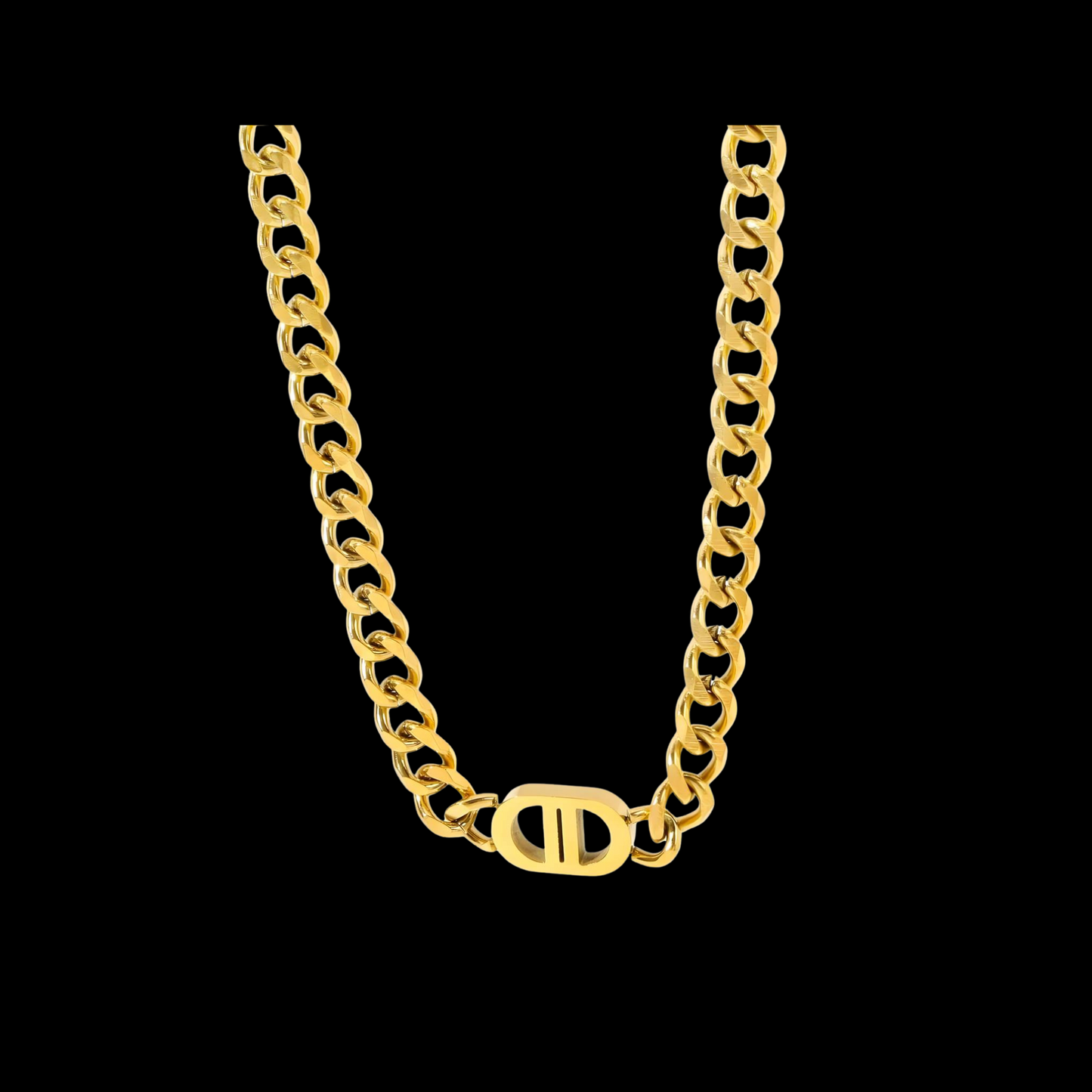 Gold chain necklace with a clasp on a black background - Waterproof Jewellery Piece