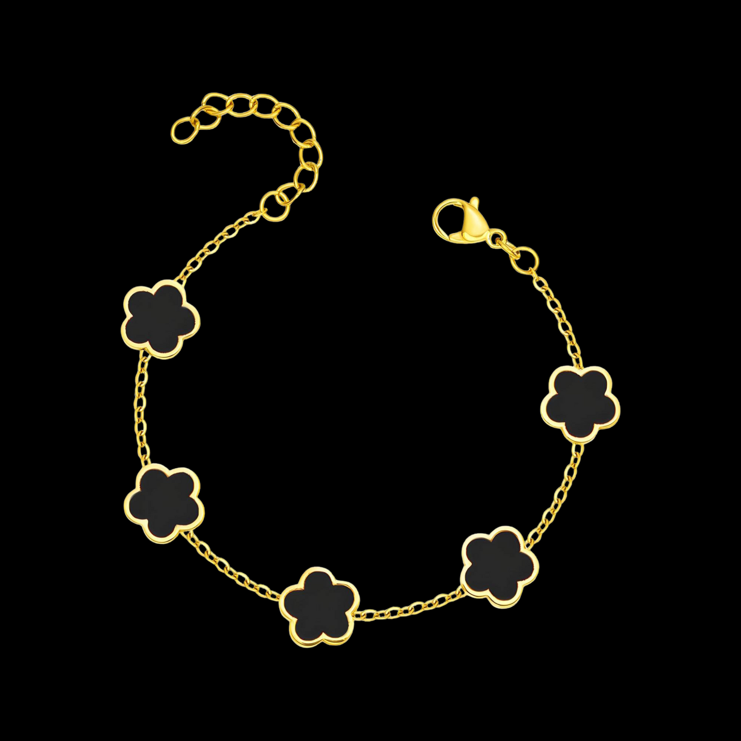 18k Gold Waterproof Jewellery and Sweatproof Jewellery Bracelet with Black Flower - black background