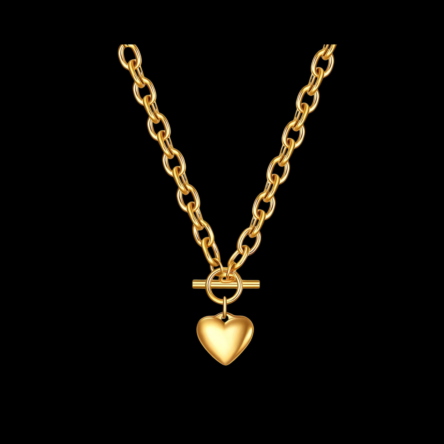 18k Gold Waterproof Jewellery and Sweatproof Jewellery Necklace with Heart - black background