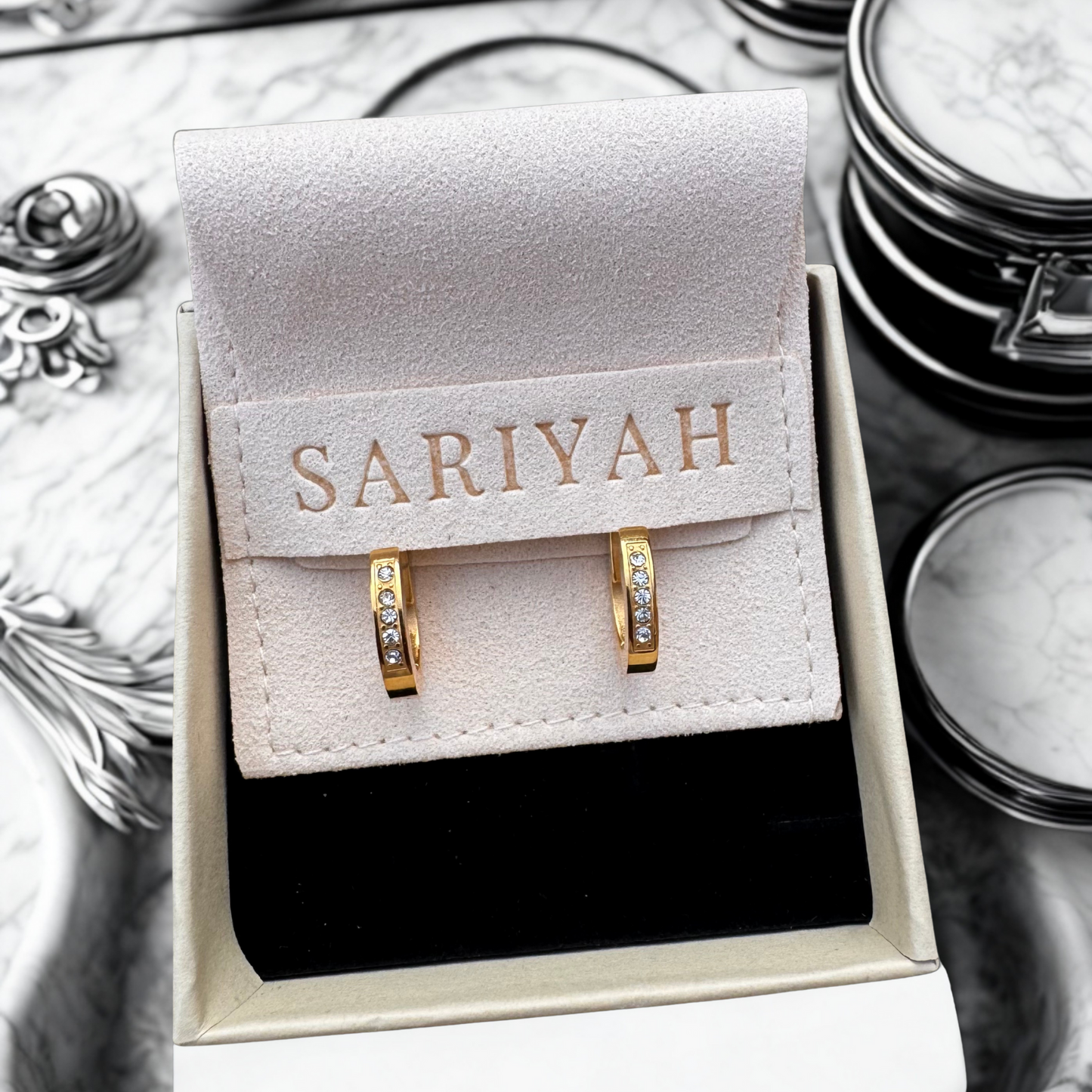 18k Gold Waterproof Jewellery and Sweatproof Jewellery Earrings with Cubic Zirconia - in box