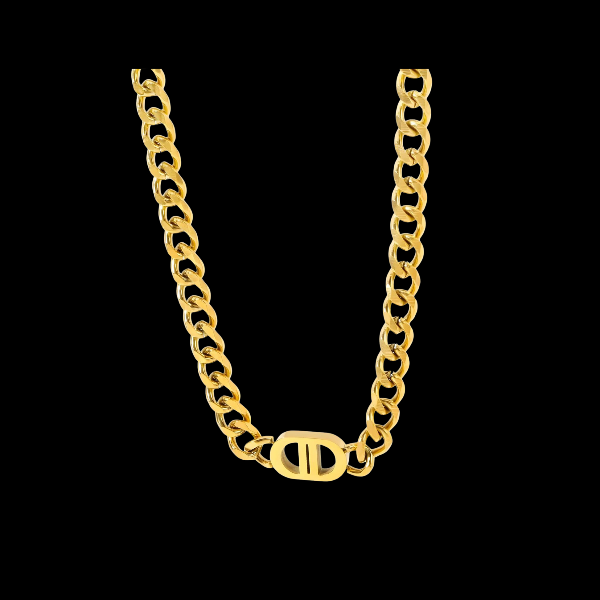 Gold chain necklace with a clasp on a black background - Waterproof Jewellery Piece