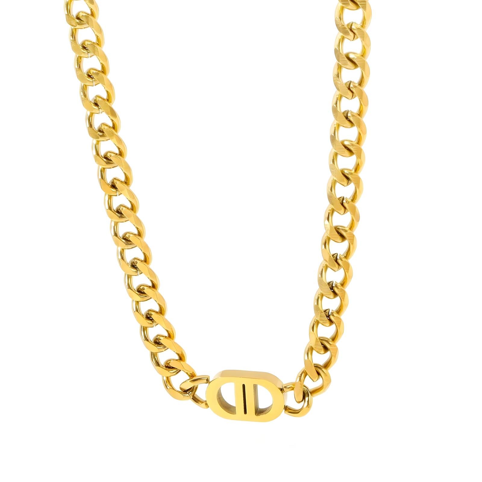 Gold chain necklace with a clasp on a white background - Waterproof Jewellery Piece