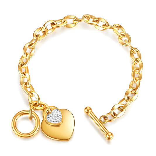 18k Gold waterproof jewellery and sweatproof jewellery Bracelet with heart pendant - white background