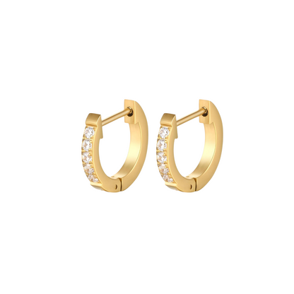 Gold Bar Stud Earrings with Cubic Zirconia - Waterproof Jewellery Piece
