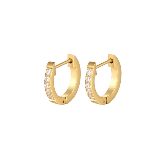 Gold Bar Stud Earrings with Cubic Zirconia - Waterproof Jewellery Piece
